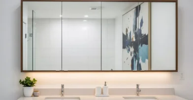 Armários superiores com espelho